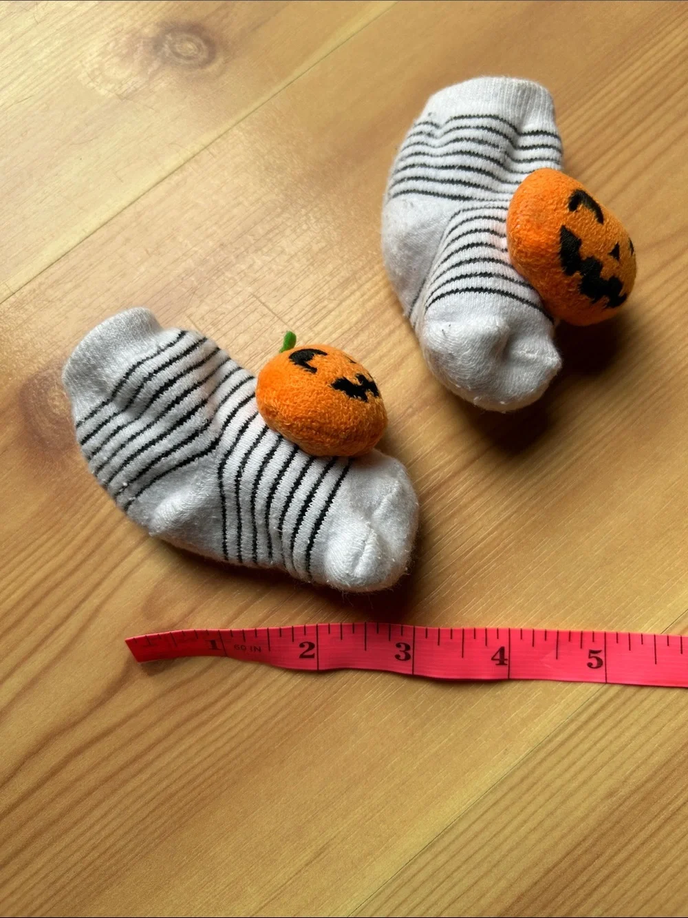 Halloween Pumpkin Rattle Baby Socks - White & Black Stripes